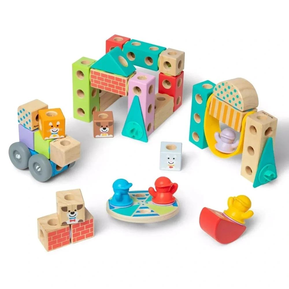 Melissa & Doug Blockables Snap & Play Town Wooden Building Set 73pc 50279 NEW